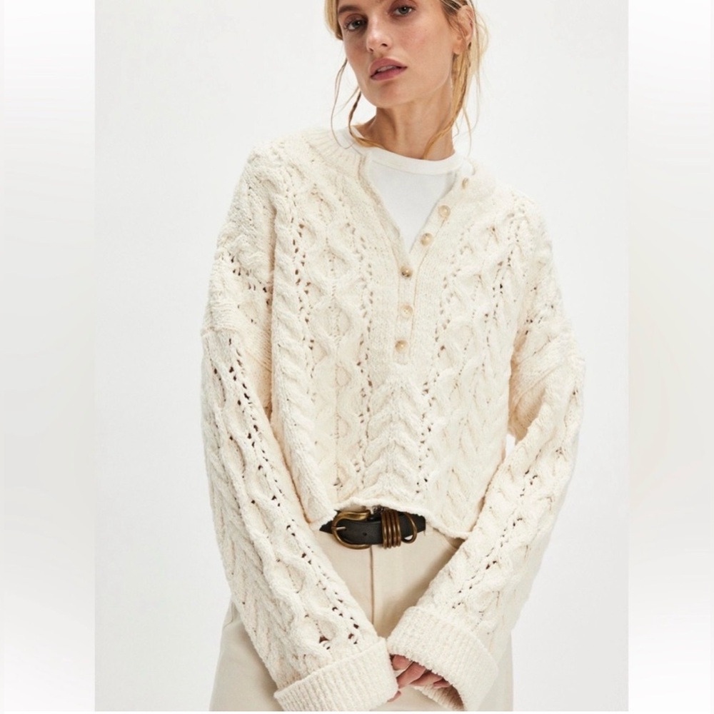 NWT Free People Polly Cable Knit Sweater in Cream Size Small